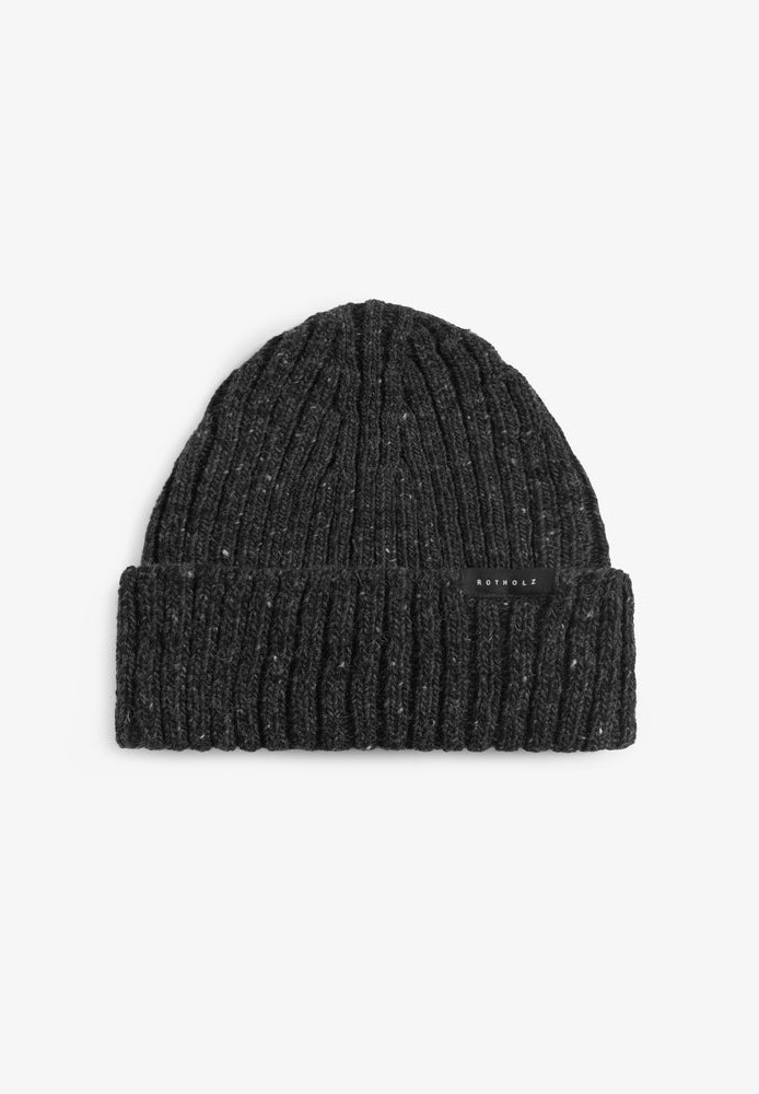 Classic Ribbed Beanie Merino Wool Speckled Black - ROTHOLZ - NEU