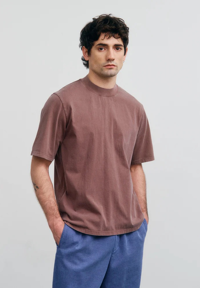 Big Collar T-Shirt Faded Brown - ROTHOLZ - HERREN | T-Shirts | Unifarben & Streifen