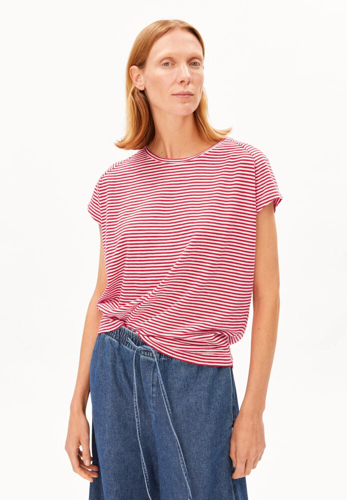 SLUB JERSEY STRIPE T-SHIRT pink mist-mars red - ARMEDANGELS - MARKEN | ARMEDANGELS
