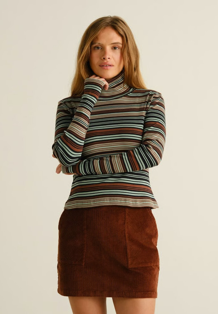 Rib Top Malma Irregular Stripe Green - DEDICATED - DAMEN | Longsleeves