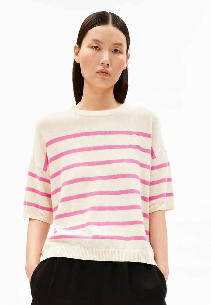 STRIPE LINEN BLEND SWEATER undyed-washed berry - ARMEDANGELS - MARKEN | ARMEDANGELS