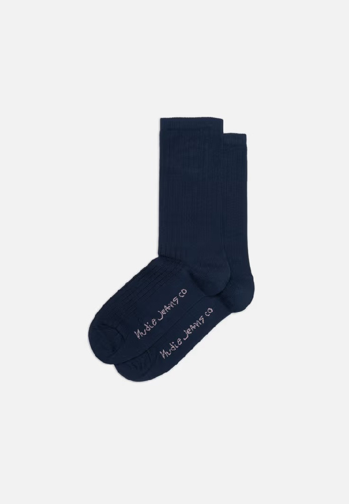 Women Cotton Ribbed Socks Dark Blue - Nudie Jeans - NEU
