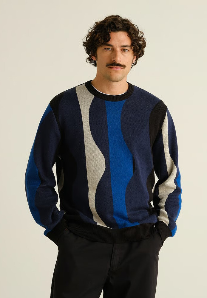 Sweater Mora Wavy Stripe Blue - DEDICATED - HERREN | Pullover & Cardigans