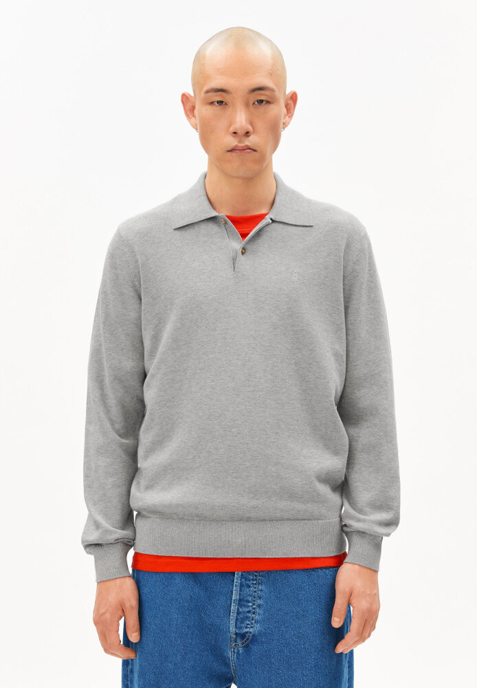 LONGSLEEVE KNIT POLOSHIRT silver melange - ARMEDANGELS - HERREN | Pullover & Cardigans