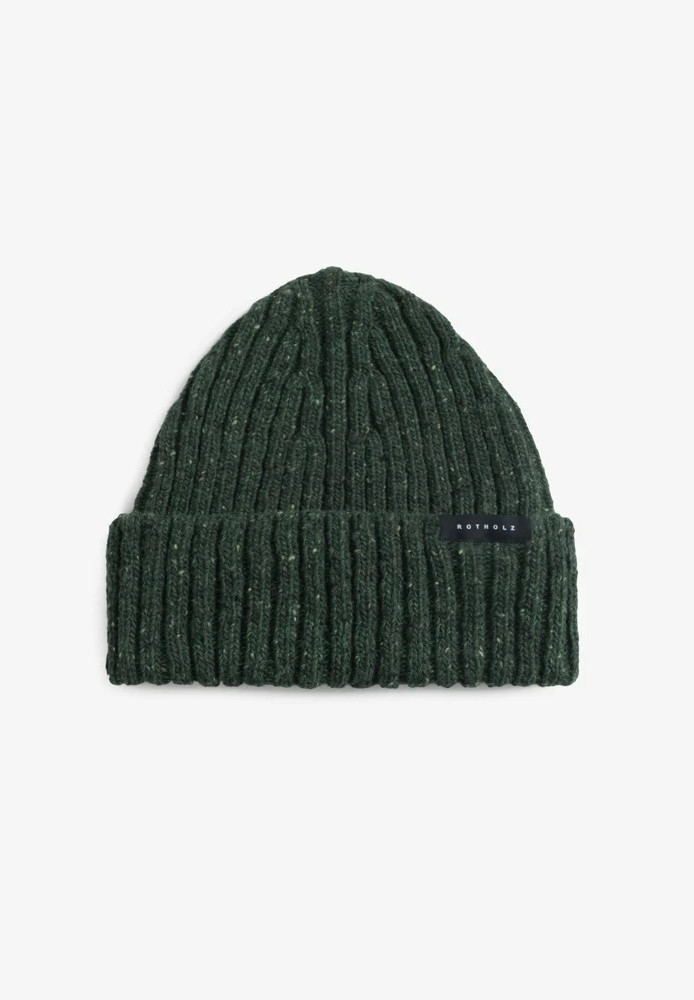 Classic Ribbed Beanie Merino Wool Speckled Green - ROTHOLZ - NEU