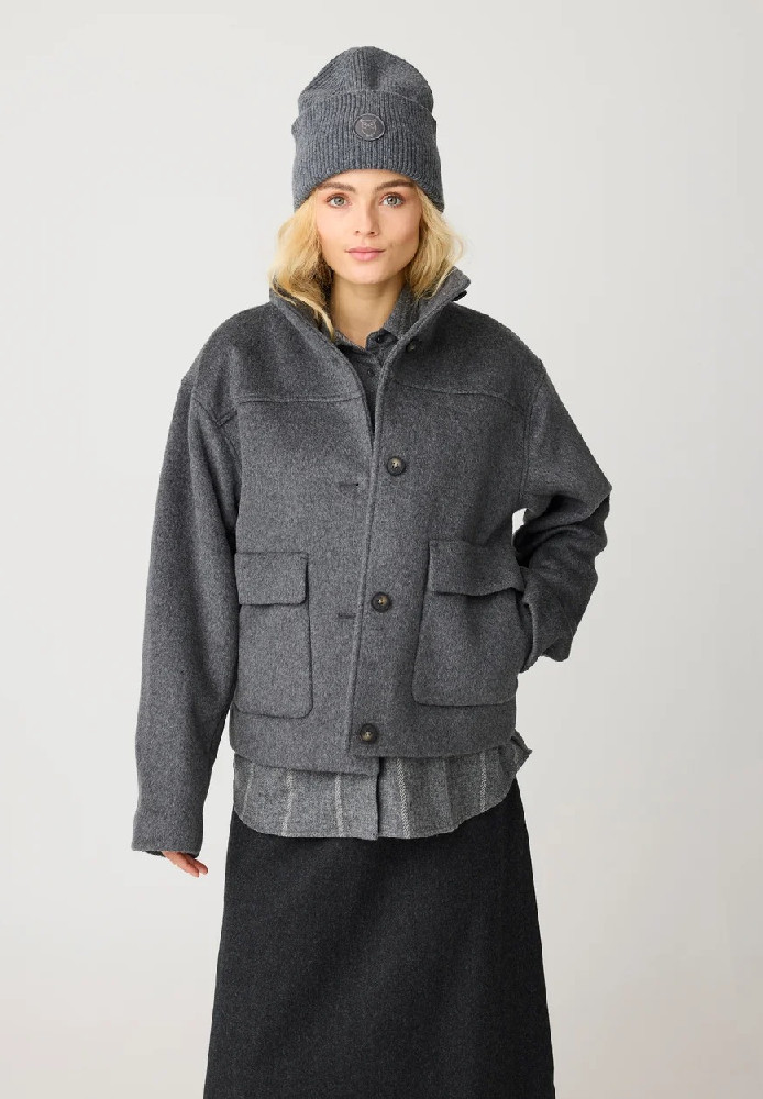 Short wool jacket Dark Grey Melange - Knowledge Cotton Apparel - MARKEN | Knowledge Cotton Apparel