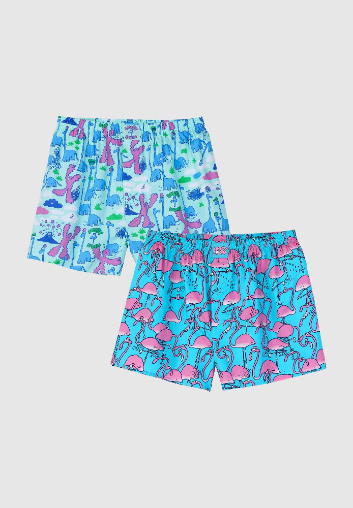 2Pack Boxershorts Dino & Greater Flamingo yucca - Lousy Livin - NEU