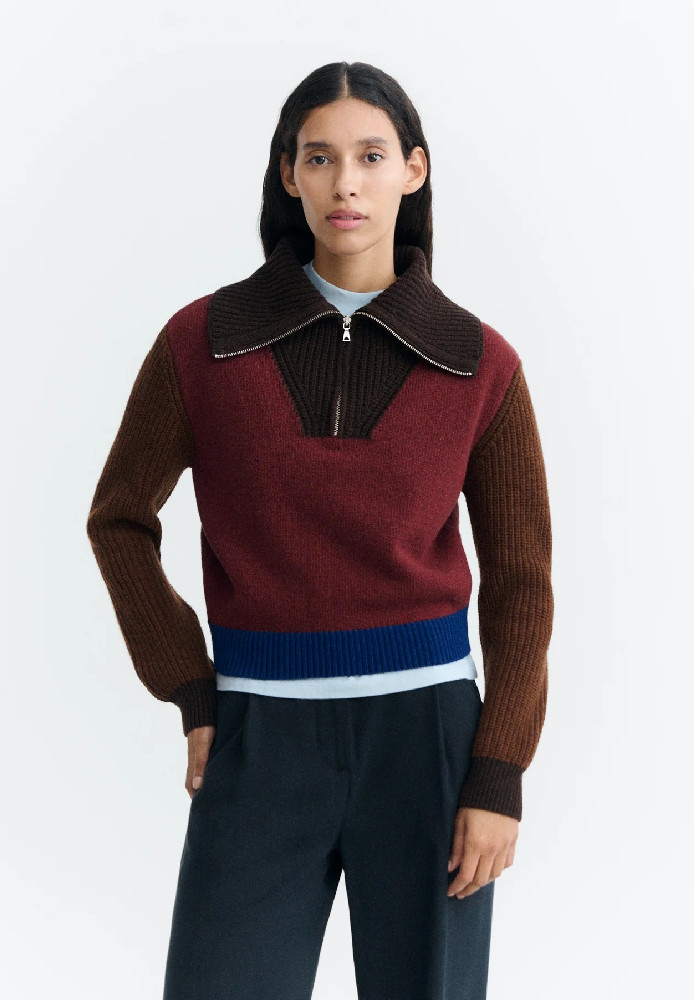 BROWN BLOCK TANIT KNITTED SWEATER - THINKING MU - NEU