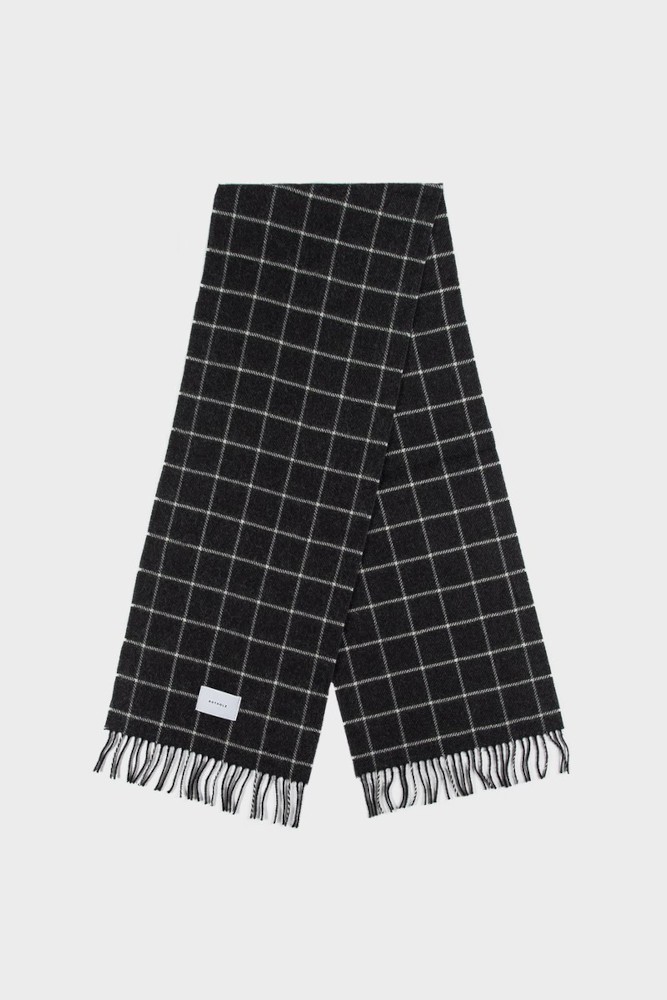 Check Wool Scarf Anthracite White