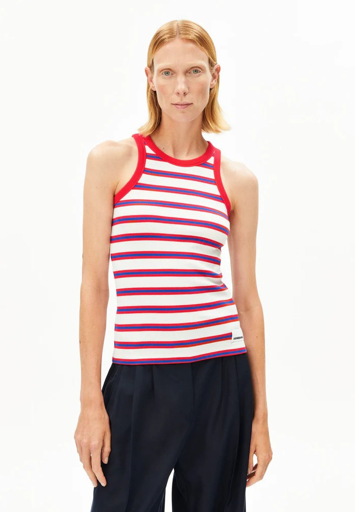 KANITAA STRIPES TOP light oatmilk-mars red-dynamo blue - ARMEDANGELS - DAMEN | Tops