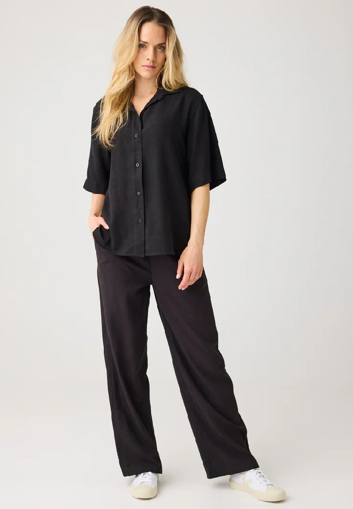 Posey wide linen-mix pants Black Jet - Knowledge Cotton Apparel - MARKEN | Knowledge Cotton Apparel