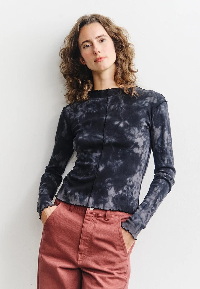 Pin-Tucked Long-Sleeve Black Tie Dye - ROTHOLZ - DAMEN | NEW IN