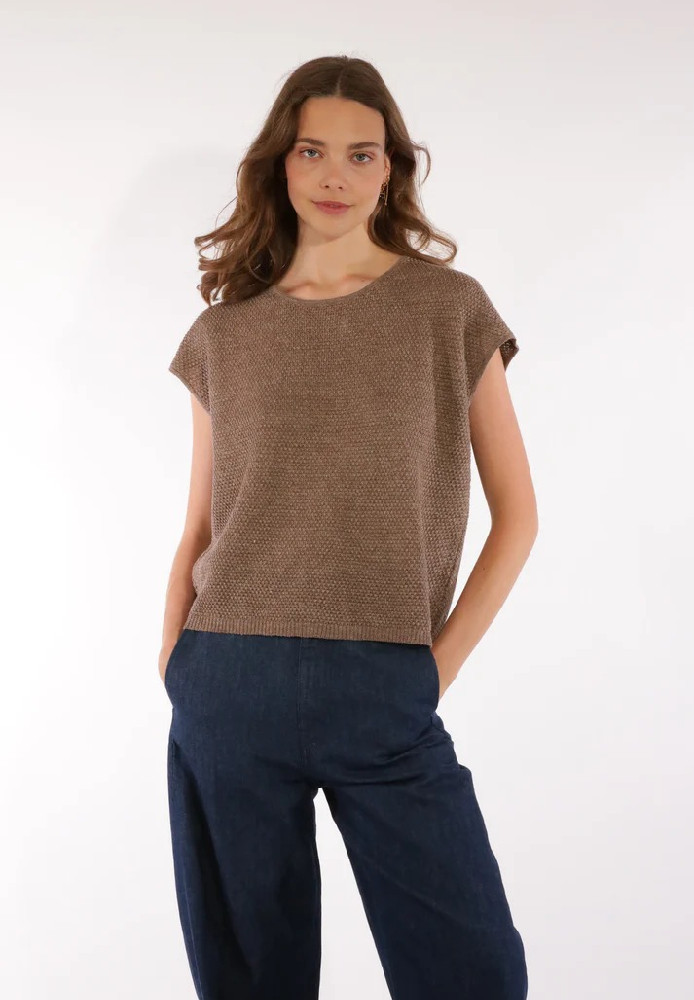 GLADYS SLEEVELESS SWEATER BROWN - Les Racines du Ciel - DAMEN | SALE