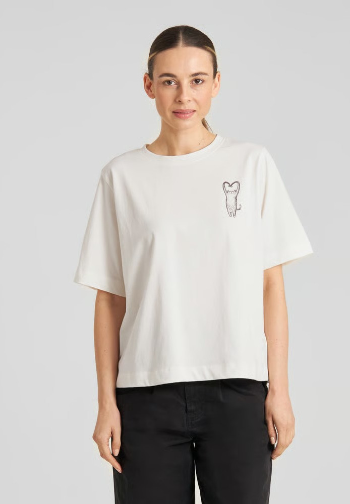 T-shirt Vadstena Heart Cat Off-White - DEDICATED - DAMEN | T-Shirts | Print-T-Shirts
