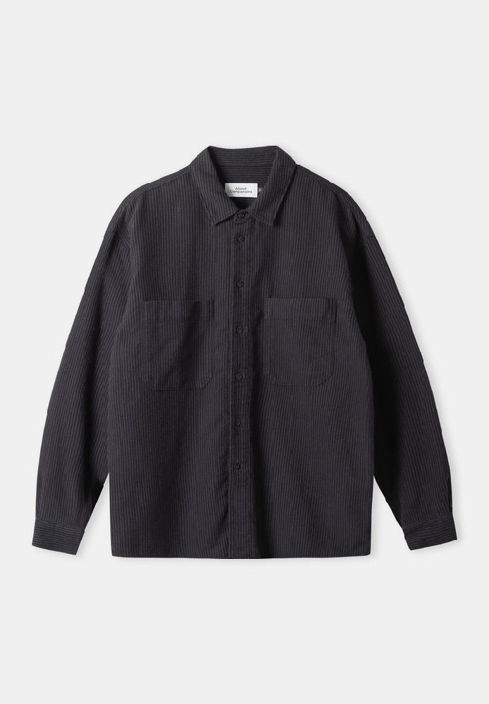 DARIO shirt flannel striped charcoal - About Companions - NEU