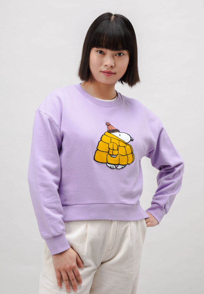 Peanuts Snow Rounded Cotton Sweatshirt Lavander - Brava Fabrics - DAMEN | Sweats & Hoodies