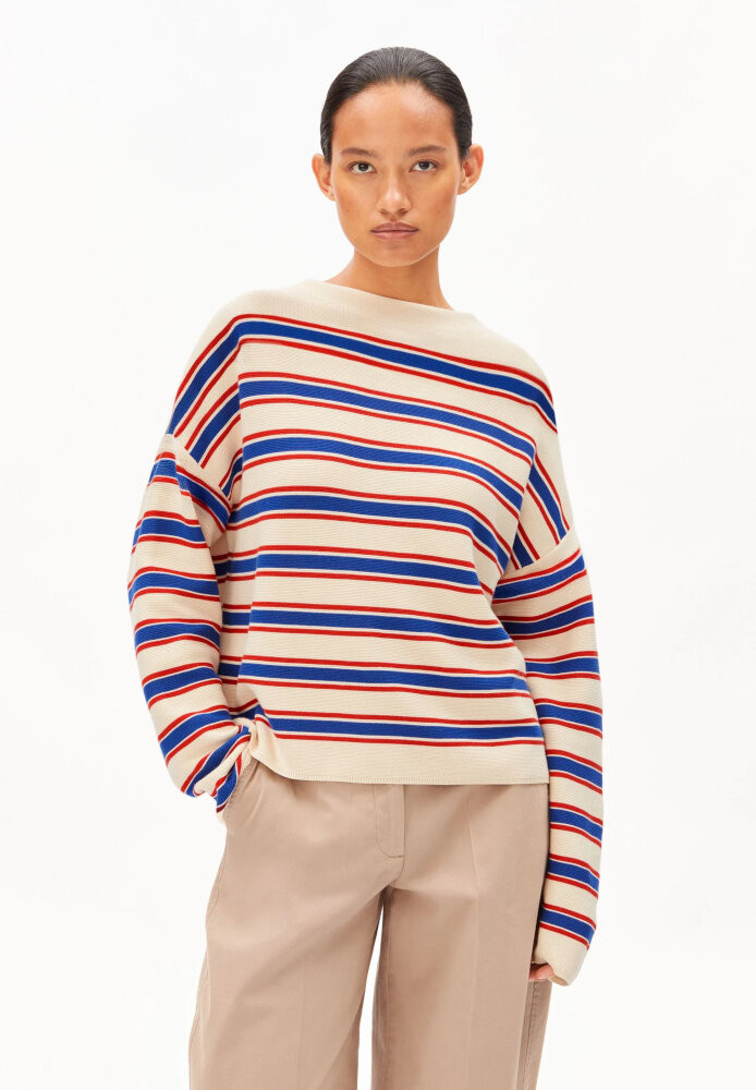 MERINAA STRIPES KNIT SWEATER oatmilk-mars red-dynamo blue - ARMEDANGELS - MARKEN | ARMEDANGELS