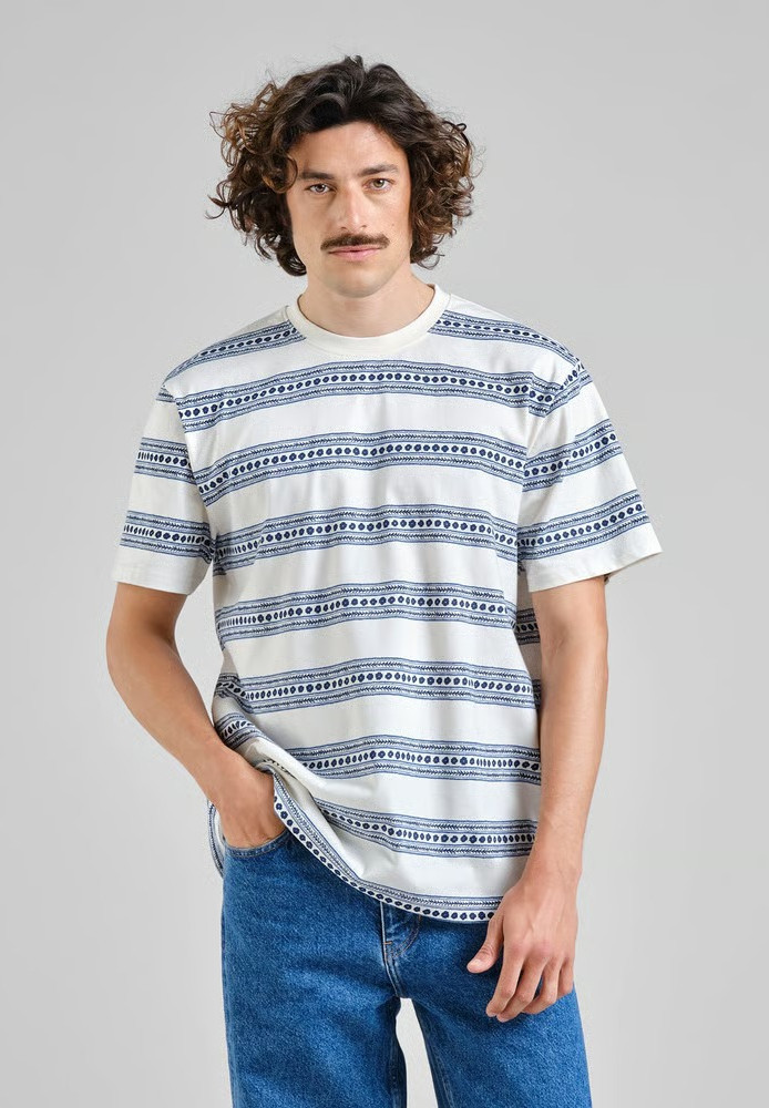 T-shirt Stockholm Floral Stripe Blue - DEDICATED - HERREN | T-Shirts | Unifarben & Streifen