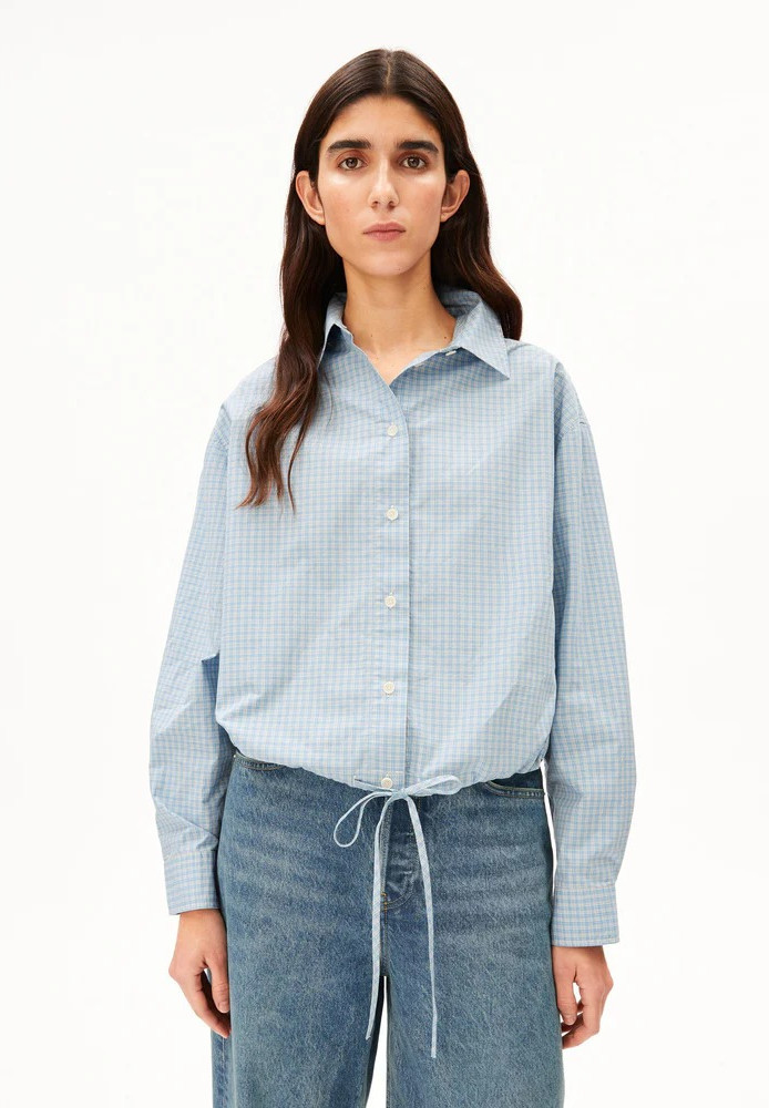 MINI-CHECK DRAWSTRING BLOUSE skylight-oatmilk - ARMEDANGELS - NEU