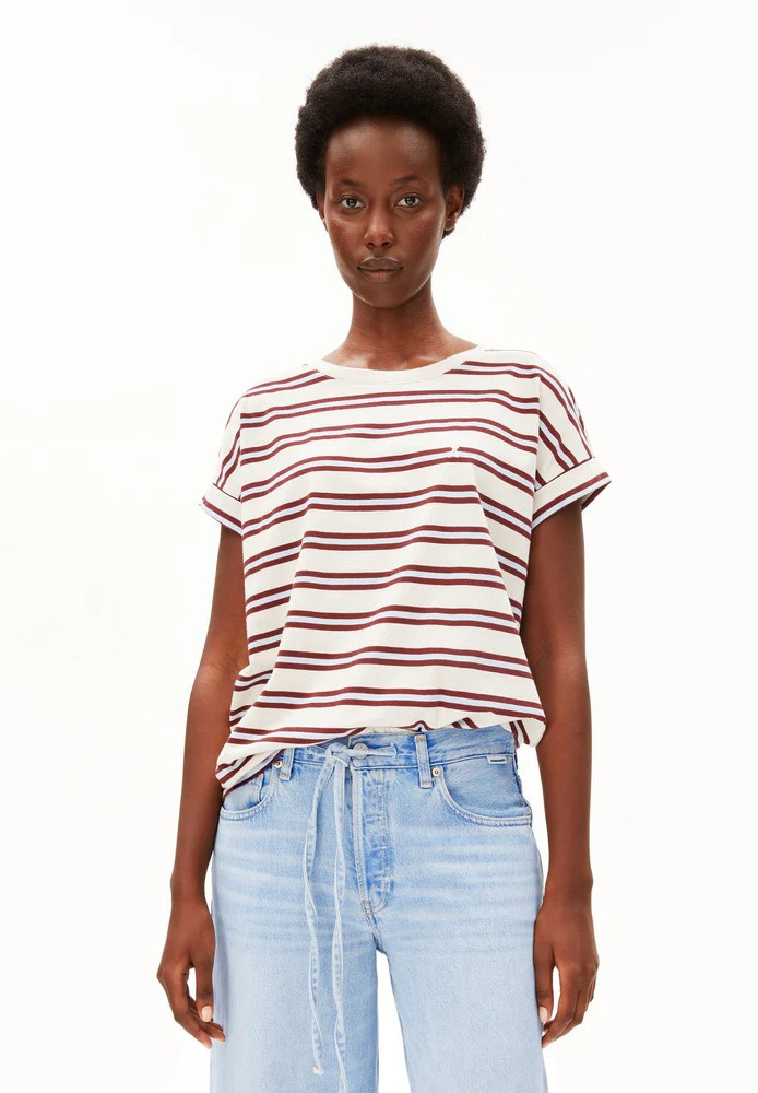 IDAARA STRIPE T-SHIRT undyed-velvet red-soft blue - ARMEDANGELS - NEU