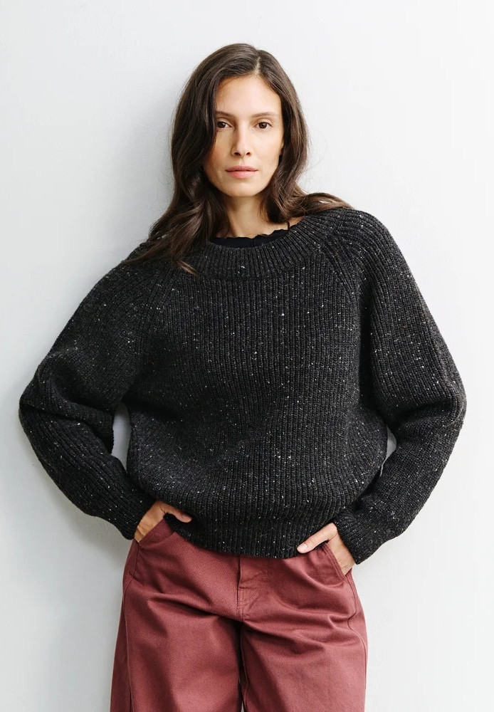 Cropped Knit Sweater Speckled Black - ROTHOLZ - NEU