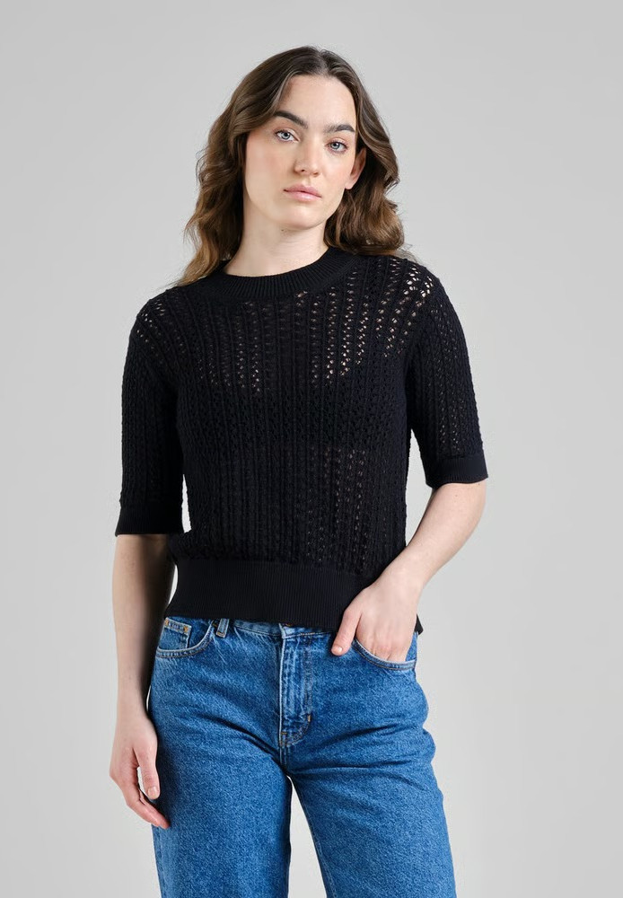 Knitted T-shirt Flen Crochet Black - DEDICATED - DAMEN | SALE