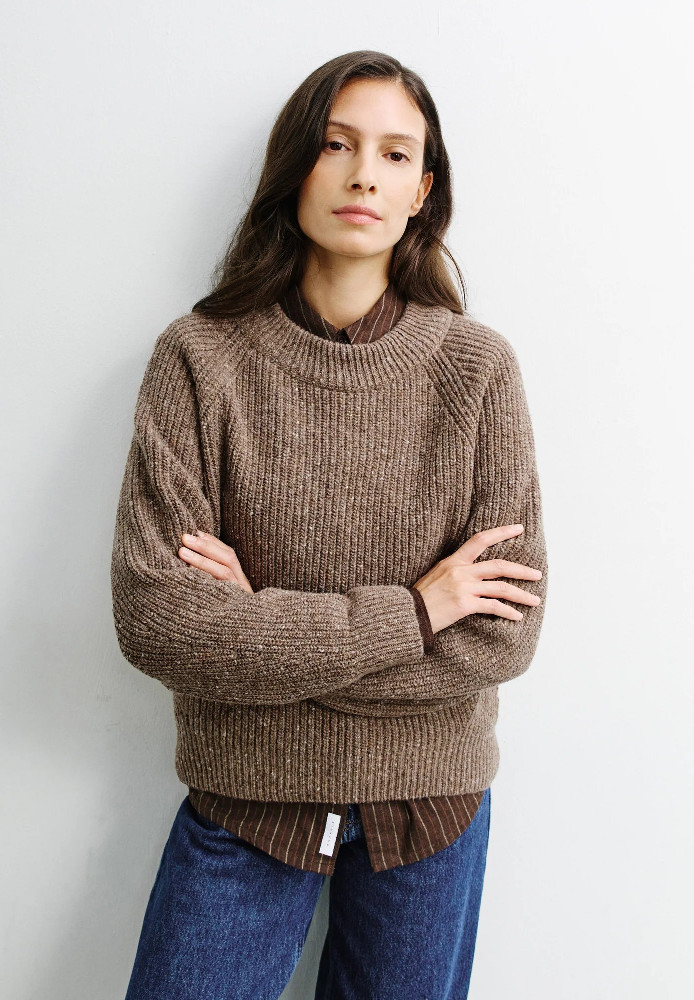 Cropped Knit Sweater Speckled Brown - ROTHOLZ - NEU