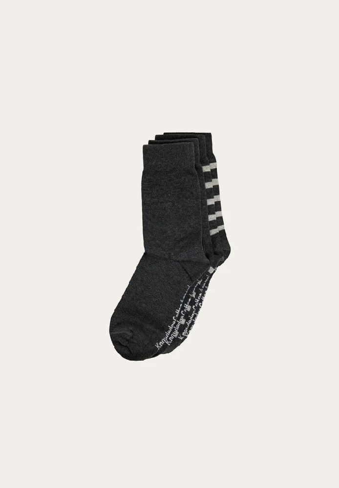 2 pack classic stripe socks Dark Grey Melange - Knowledge Cotton Apparel - MARKEN | Knowledge Cotton Apparel