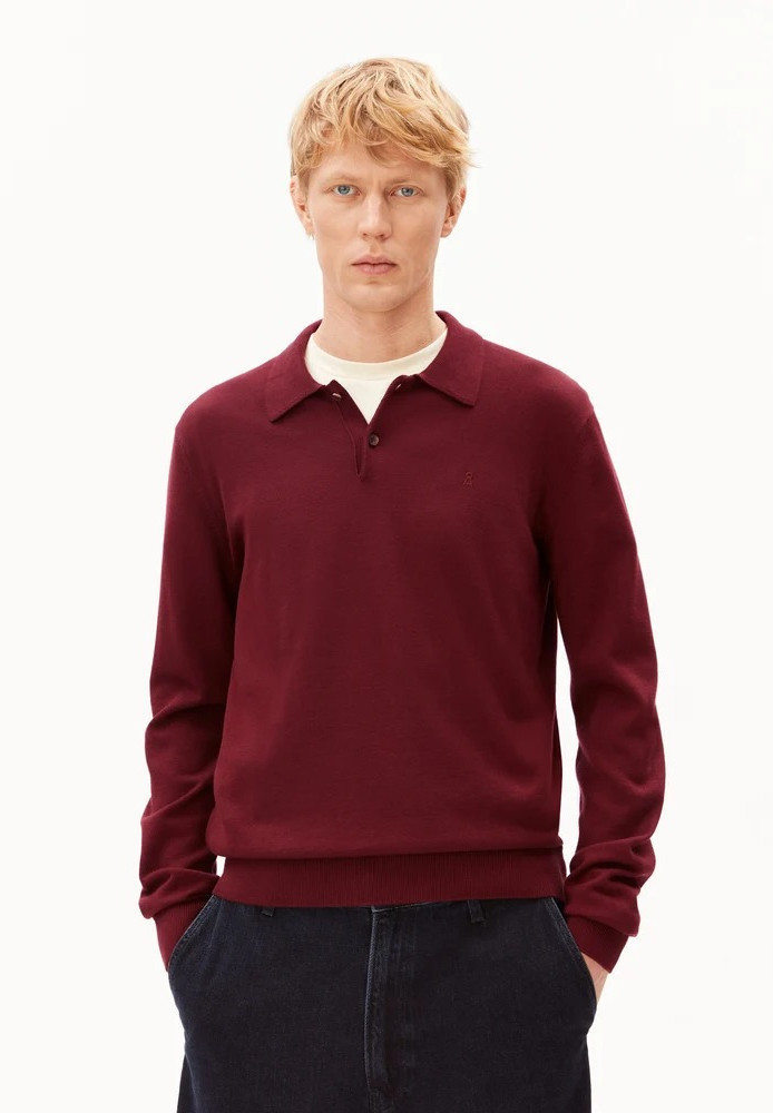 KNIT LONGSLEEVE POLOSHIRT velvet red - ARMEDANGELS - HERREN | Pullover & Cardigans