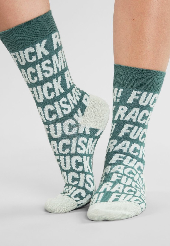 Socks Sigtuna Fuck Racism Pattern Forest Green - DEDICATED - NEU
