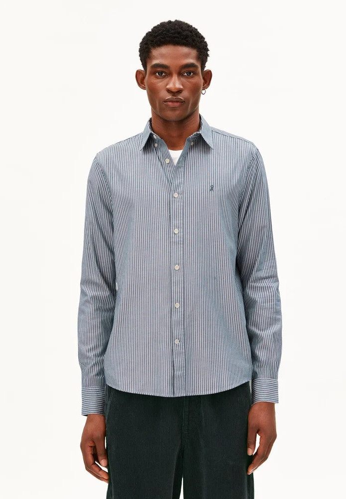 QUAASA STRIPE LONGSLEEVE SHIRT petrol velvet - ARMEDANGELS - NEU