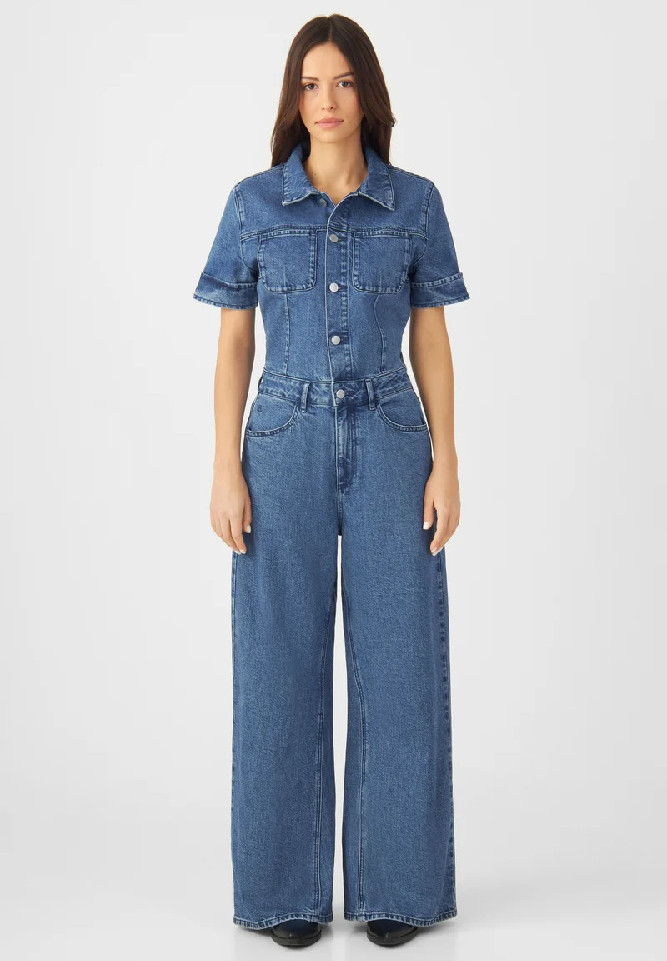 TWITTER Minimal Stretch Short Sleeve Overall Medium Blue - DAWN - DAMEN | SALE