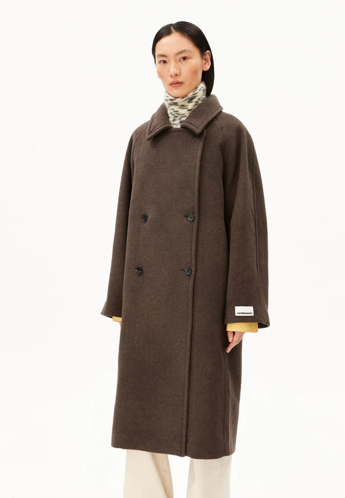 WOOL DOUBLE-BREASTED COAT claystone melange - ARMEDANGELS - NEU