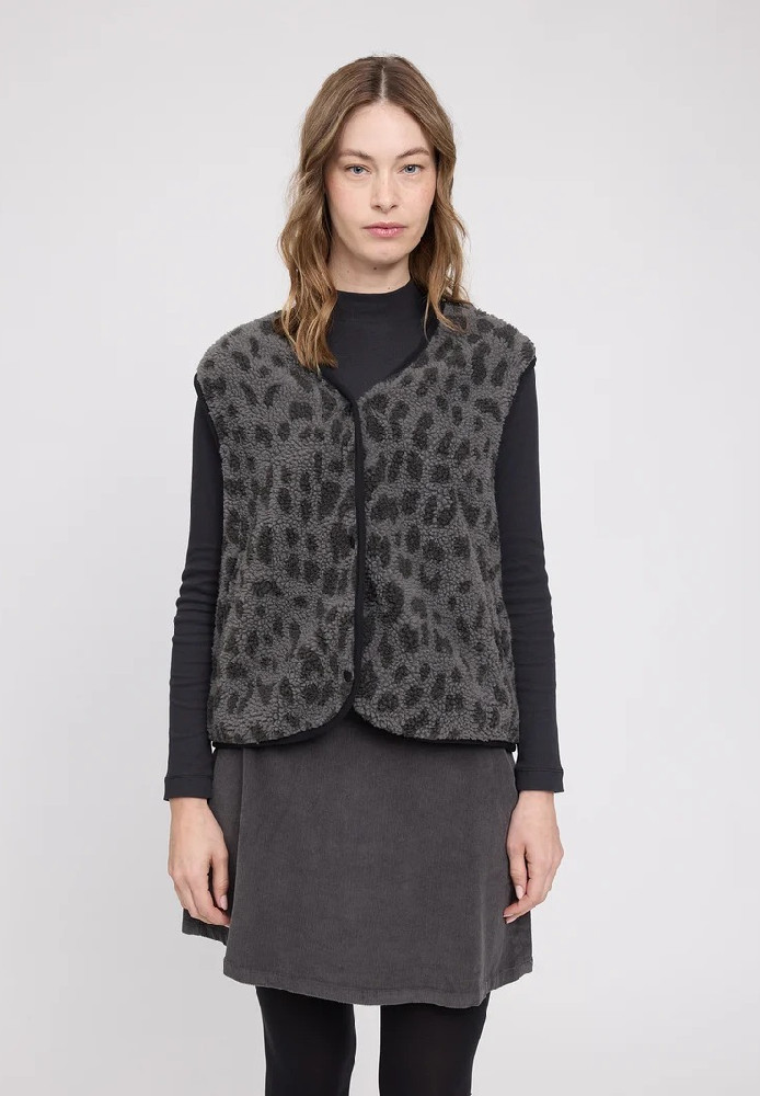 Printed Teddy-Fleece Vest (Damen) grey/printed - MAZINE - NEU