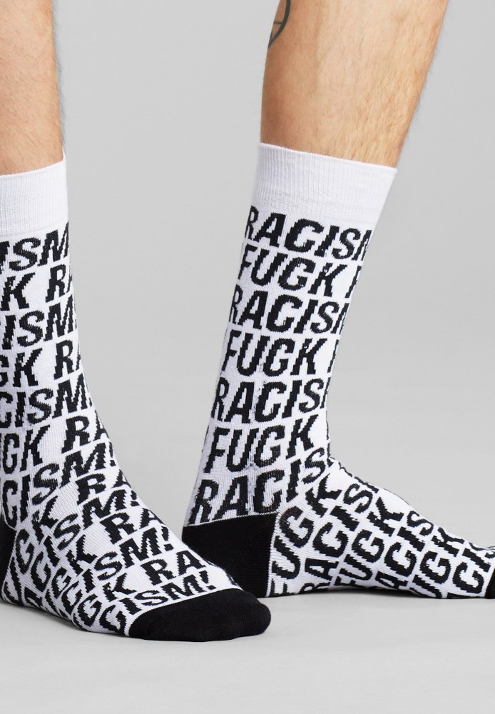 Socks Sigtuna Fuck Racism Pattern White - DEDICATED - NEU