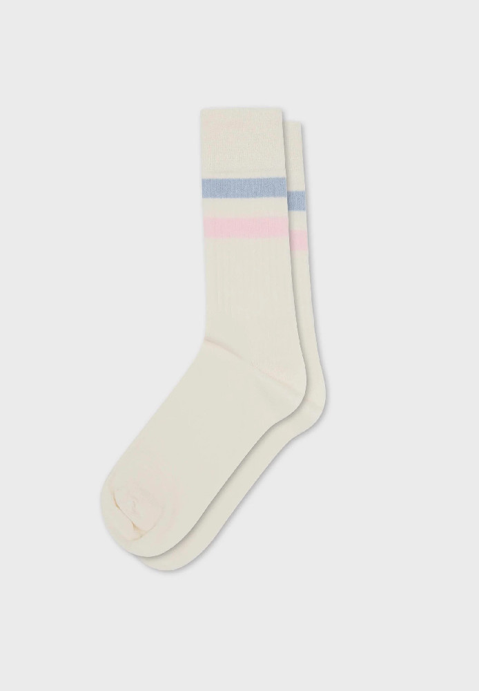 Retro cotton sock Cream/light blue/rose - Klitmøller Collective - DAMEN | NEW IN