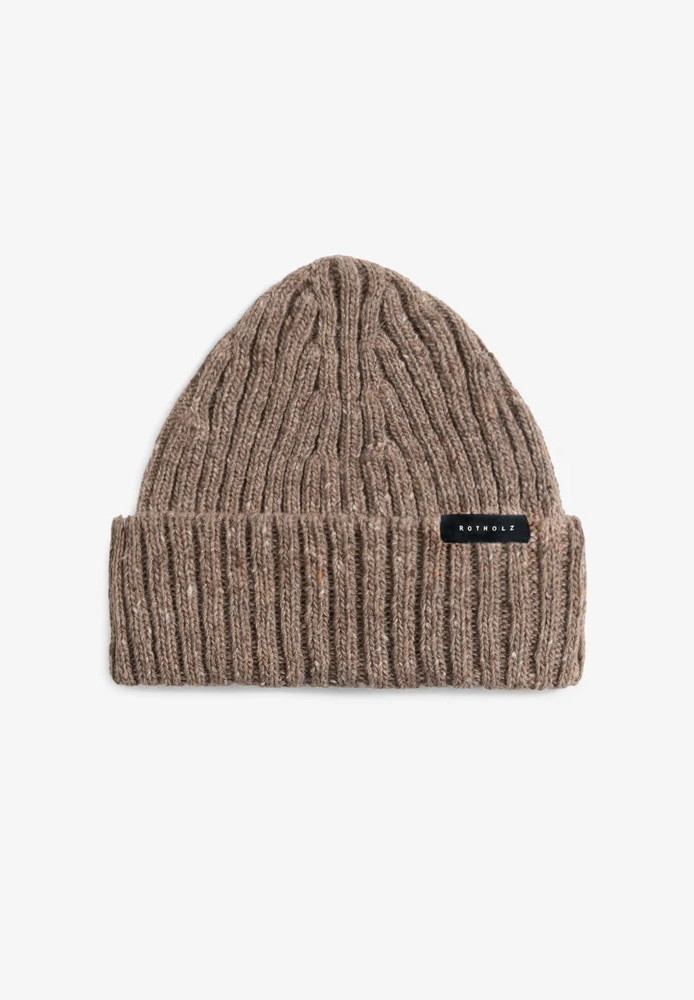 Classic Ribbed Beanie Merino Wool Speckled Brown - ROTHOLZ - NEU