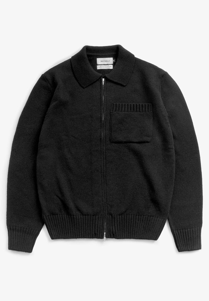 Knit Polo-Zip Jacket True Black - ROTHOLZ - HERREN | Pullover & Cardigans