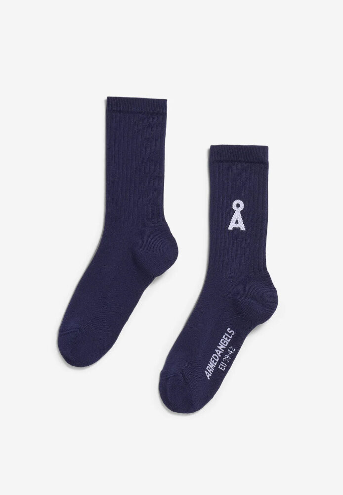 SAAMUS BOLD SOCKS tinted navy - ARMEDANGELS - NEU
