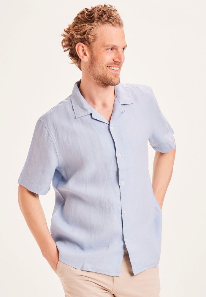 WAVE SS linen box fit shirt Blue Fog - Knowledge Cotton Apparel - HERREN | Hemden & Polos