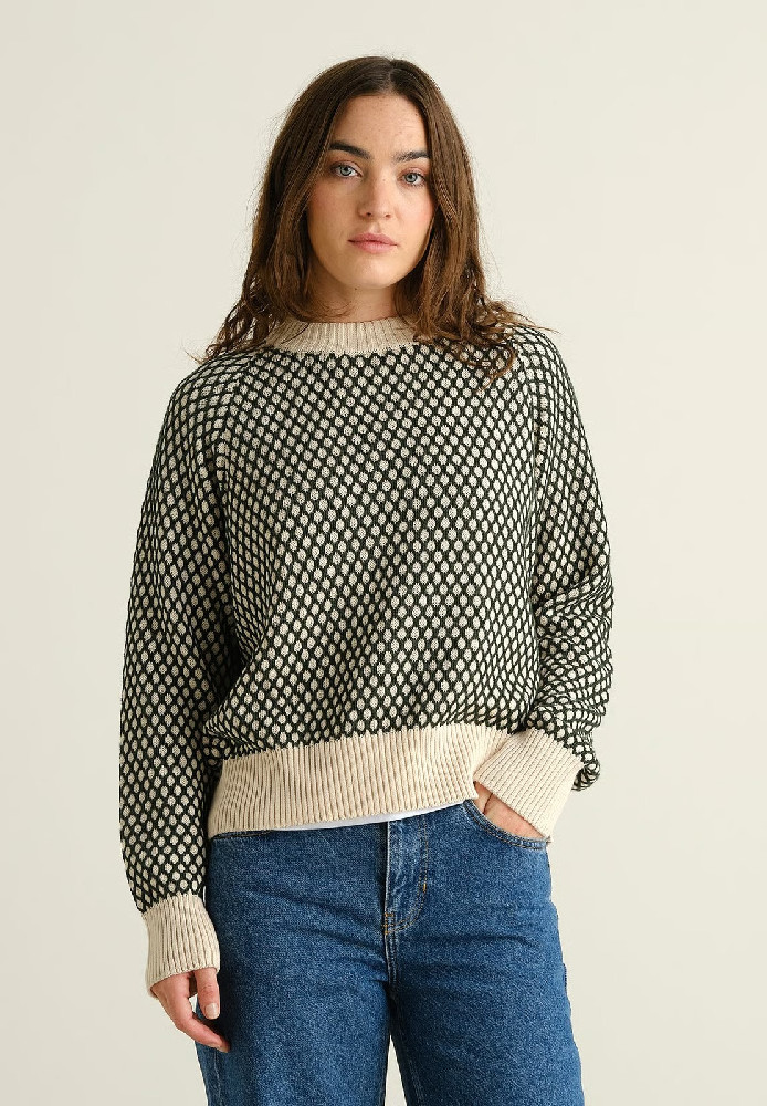 Sweater Husie Bubble Knit Dark Green/Vanilla White - DEDICATED - NEU